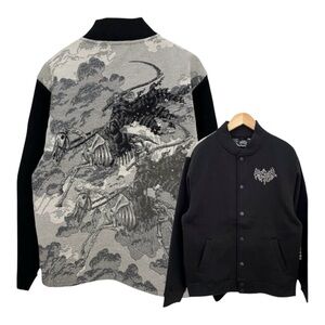 Rebel Vengeance Men’s Varsity Bomber Jacket Graphic Tapestry Grin Reaper (L)